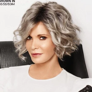 Short Wave Ash Blonde Brown Wigs for White Women Synthetic Wig Dark Roots - Picture 1 of 6