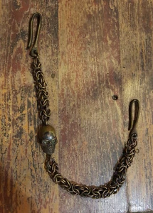 Handgefertigte Bronze Geldbörse Kette mit Totenkopf Haken Schlangenbox Kette Messing gealtert - Bild 1 von 1