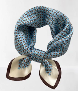 100% Silk 20" small square Scarf Women neckerchief Wrap white blue WS56 - Picture 1 of 2