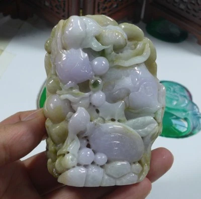 Винтажная статуэтка из натуральной лаванды жадеита нефрита раковины лотоса типа А - Изображение 1 из 4