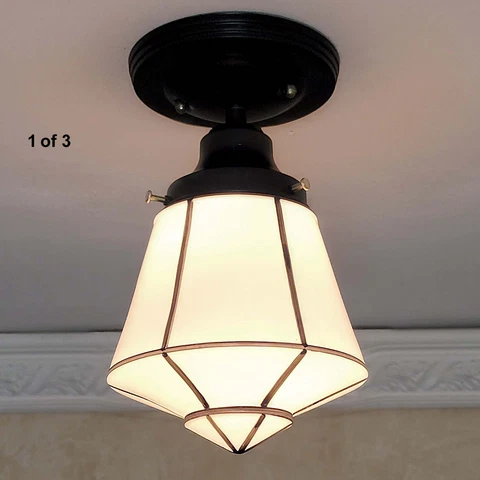 056c Vintage antique Arts Crafts mission Glass Shade Ceiling Light Fixture porch Cover
