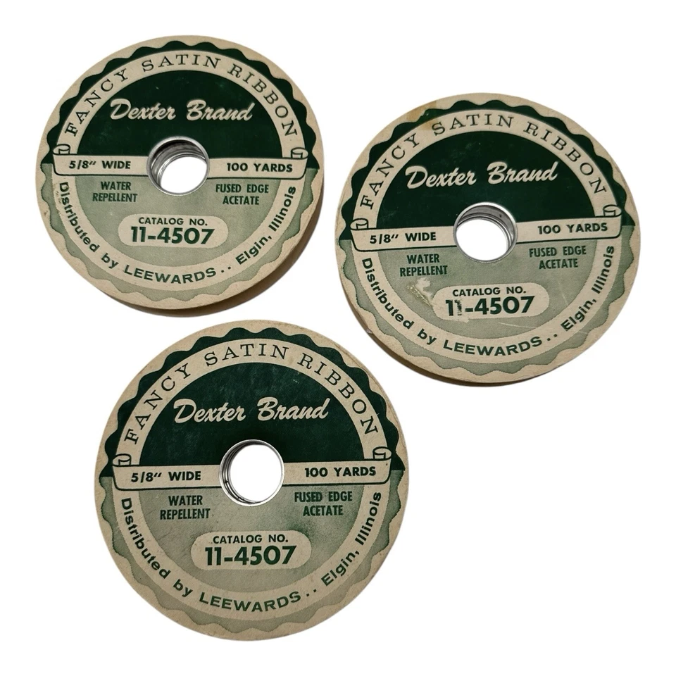 3 Vintage Dexter Brand Fancy Satin Ribbon Rolls  Light Pink Green Lavender - Image 1 of 4