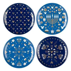 Disney Mickey Mouse Steingut Chanukka 4tlg Salat Vorspeise Dessert Teller Set - Bild 1 von 9
