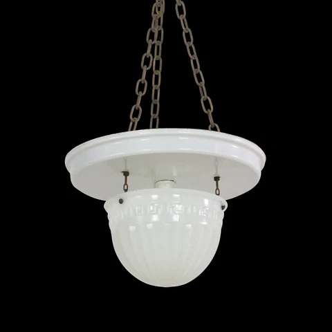 1910s Brascolite Fluted Milk Glass Theater Semi Flush Mount Light Cover