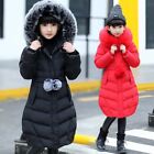 Kinder Mädchen Mantel Baumwolle Daunen lange Jacke Winter warm Kapuzenfell Kragen Outwear