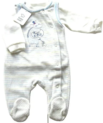 Nicki Strampler Gr.68 Baby Club NEU Stick Giraffe weiß blau shirt set velour - Bild 1 von 2