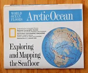 Mapa de National Geographic enero de 1990; fondos oceánicos mundiales océano Ártico - Imagen 1 de 3