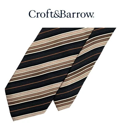Corbata Croft & Barrow Marrón - Rayas Repp Multicolor Sobre Patrón Marrón 100% Seda  Foto 1 de 4