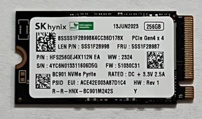 SK HYNIX 256GB SSD M.2 NVMe PCIe Gen 4x4 HFS256GEJ4X112N SSS1F28998