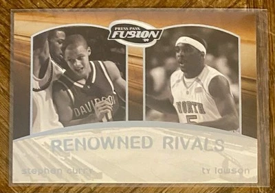 2009 PRESS PASS FUSION RENOWNED RIVALS TY LAWSON STEPHEN CURRY ROOKIE INSERT - Image 1 of 2