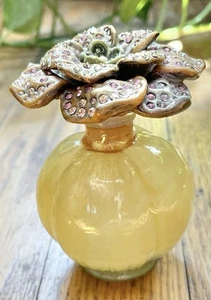 Jay Strongwater Flower Top Perfume Bottle Yellow Swarovski Pink Crystals - Picture 1 of 4