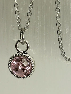 "Collar colgante rosa de acero inoxidable para mujer 16"" hecho a mano con piedra de nacimiento" Foto 1 de 4