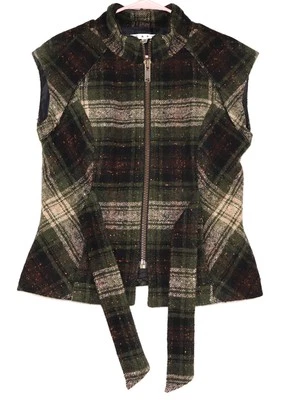 Chaleco Cabi para mujer mediano a cuadros cremallera frontal mezcla de lana sin mangas chaqueta con cinturón Foto 1 de 4