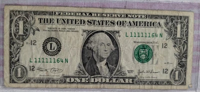 2003 $1 Dollar note, SN L11111164N - Image 1 of 2