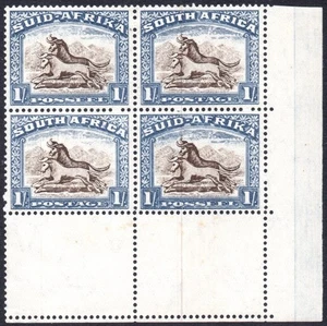 South Africa 1933-48 1s brown & chalky blue block, SG.62, stamps UM, cat.£110 - Picture 1 of 1