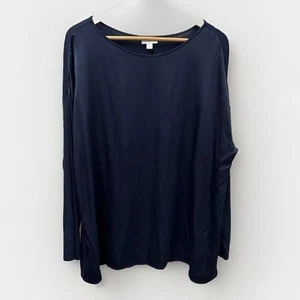 Camisa para mujer Jill XL azul marino satinado manga larga mixta multimedia top de gran tamaño - Imagen 1 de 8