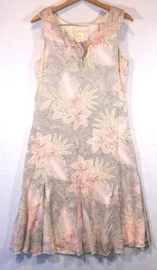 Abito Tommy Bahama midi fiori hawaiani 100% seta pesca volant colletto cravatta tg 10 - Foto 1 di 9