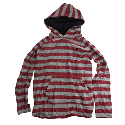 Hurley Boys Talla L Ligera Sudadera con Capucha Camisa Gris Rojo Rayas Foto 1 de 4