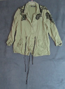 Max Jeans Jacket Womens Large Green Utility Tencel Full Zip Hipster Fashion - Picture 1 of 11