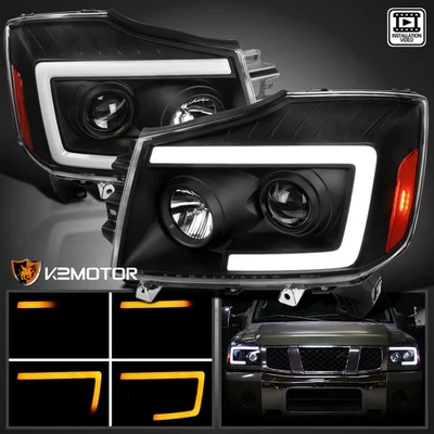 Black Fits 2004-2015 Titan Projector Headlights LED Sequential Signal Lamps - Изображение 1 из 4