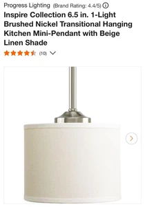 Inspire 6.5 in. 1-Light Brushed Nickel Transitional Hanging Kitchen Mini Pendant - Picture 1 of 6