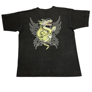 Vtg Year Of The Dragon T-Shirt Mens Medium Flame Black Y2K Streetwear Skater - Picture 1 of 8