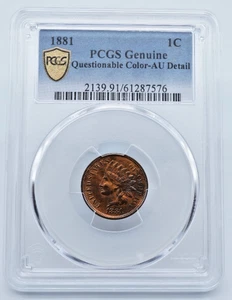 1881 Indian Head Cent PCGS Genuine Questionable Color AU Detail - U2483 - Picture 1 of 6