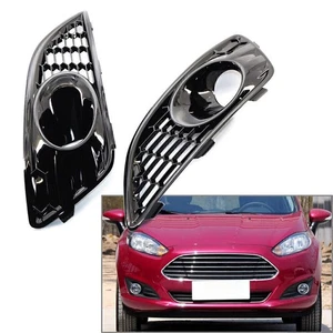 Pair Gloss Black Front Bumper Grilles Fog Lights Cover Fit Ford Fiesta 2012-2016 - Picture 1 of 10