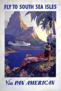 Póster de viaje Fly to South Sea Isles Pan Am 1938 impresión artística pared retro EE. UU. - Imagen 1 de 6