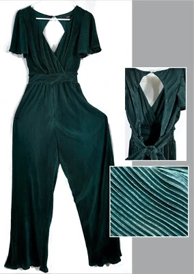LuLus size M Castleton Ribbed Ruffle Hem Open Tie Back Flutter Sleeve Jumpsuit - Image 1 of 4