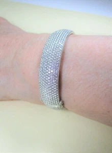 15mm PAVE SET CUBIC ZIRCONIA CUFF BRACELET 40.71 CTW 6.5" 925 STERLING SILVER - Picture 1 of 8