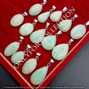 Healing Amazonite Gemstone 925 Sterling Silver Plated Handmade Bezel Pendants - Picture 1 of 3