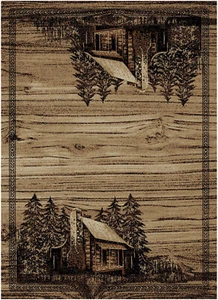 8x10 Cabin Bear Pinecone Rustic Lodge Area Rug  - Picture 1 of 2