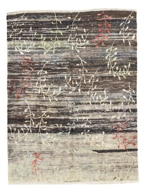 New Turkish Handwoven Area Rug 7.6x9.1 ft – Charcoal Coral Wool Minimal Carpet - Image 1 of 4