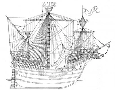 KARACKE,  mittelalterliches Segelschiff. Modellbauplan - Bild 1 von 4