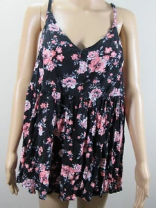 Torrid Babydoll ärmellos Blumendruck Challis Reißverschluss Oberteil schwarz pink Damen 3 - Bild 1 von 6