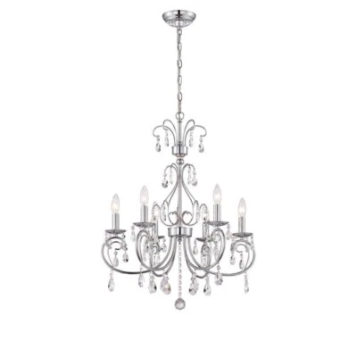 Kothari 6-Light Chrome Chandelier with Hanging Crystals by World Imports - Image 1 of 2