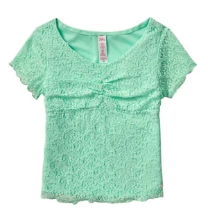 Justice Girl's Size Large 12/14 Lace Top Ruched Jade Teal Green NWT - Picture 1 of 6