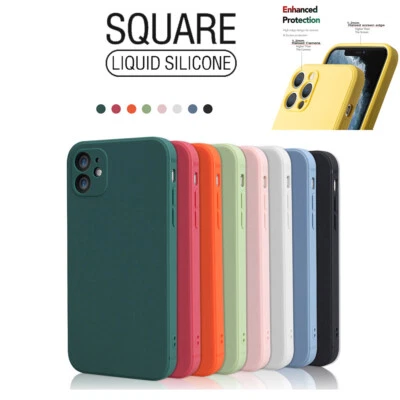 SQUARE Liquid Silicone Shockproof Case Cover For iPhone 13 11 12 8 Huawei Phone - Image 1 of 4