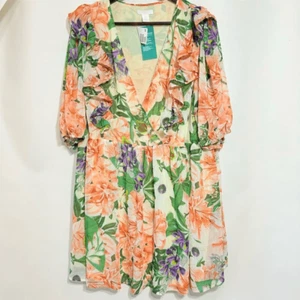 H&M Women's XL Floral V-Neck Ruffled Mini Dress - Picture 1 of 10