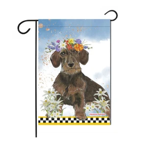 Dachshund Wire Haired Floral Garden Flag Double Sided 12 x 17 in. - Picture 1 of 1