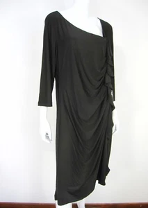 Marelle Marguax NWT Short Sleeve V NECKLINE Dress Plus 2X Solid Black Ruffled  - Picture 1 of 9