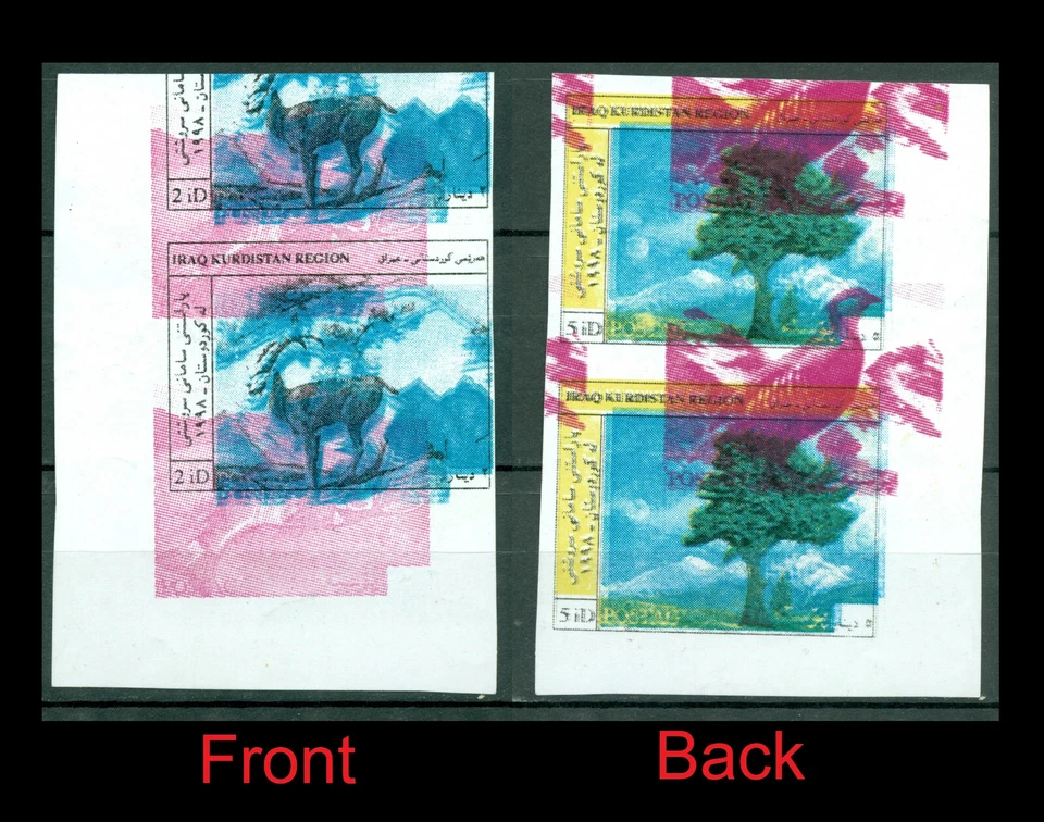 Irak Kurdistán 1998, error de impresión de múltiples pruebas en dos lados, raro escaso, 2904 Foto 1 de 1