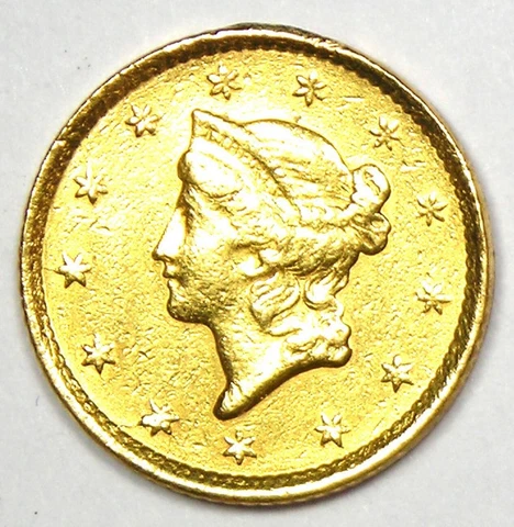 1852 Liberty Gold Dollar G$1 - AU Detail - Rare Early Gold Coin! Cover
