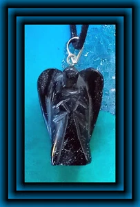 BLACK ANGEL PENDANT, BLACK TOURMALINE ANGEL PENDANT & CHAIN, ANGEL NECKLACE - Picture 1 of 3