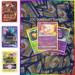 200 Pokemon Cards Bulk Lot | up to 24 Rare Holo Shiny | 1-2x V/VSTAR/VMAX Ultra - Picture 1 of 30