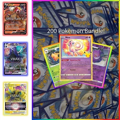 200 Pokemon Cards Bulk Lot | up to 24 Rare Holo Shiny | 1-2x V/VSTAR/VMAX Ultra - image 1 of 4