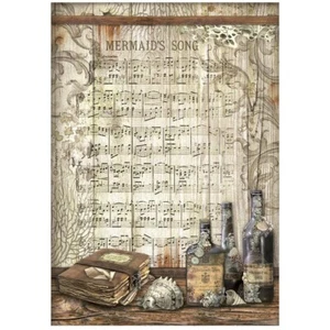 PAPEL ARROZ Stamperia A4 - CANCIONES DEL MAR - CANCIÓN DE SIRENAS, Música, Botellas - Imagen 1 de 1