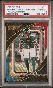 PSA 10 2022 PANINI SELECT AHMAD SAUCE GARDNER SUITE LEVEL TRI COLOR PRIZM #/149