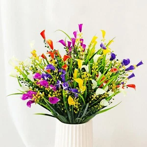 10 Bundles Artificial Flowers Calla Lily UV Resistant Plastic Fake Flowers Ar... - Picture 1 of 7